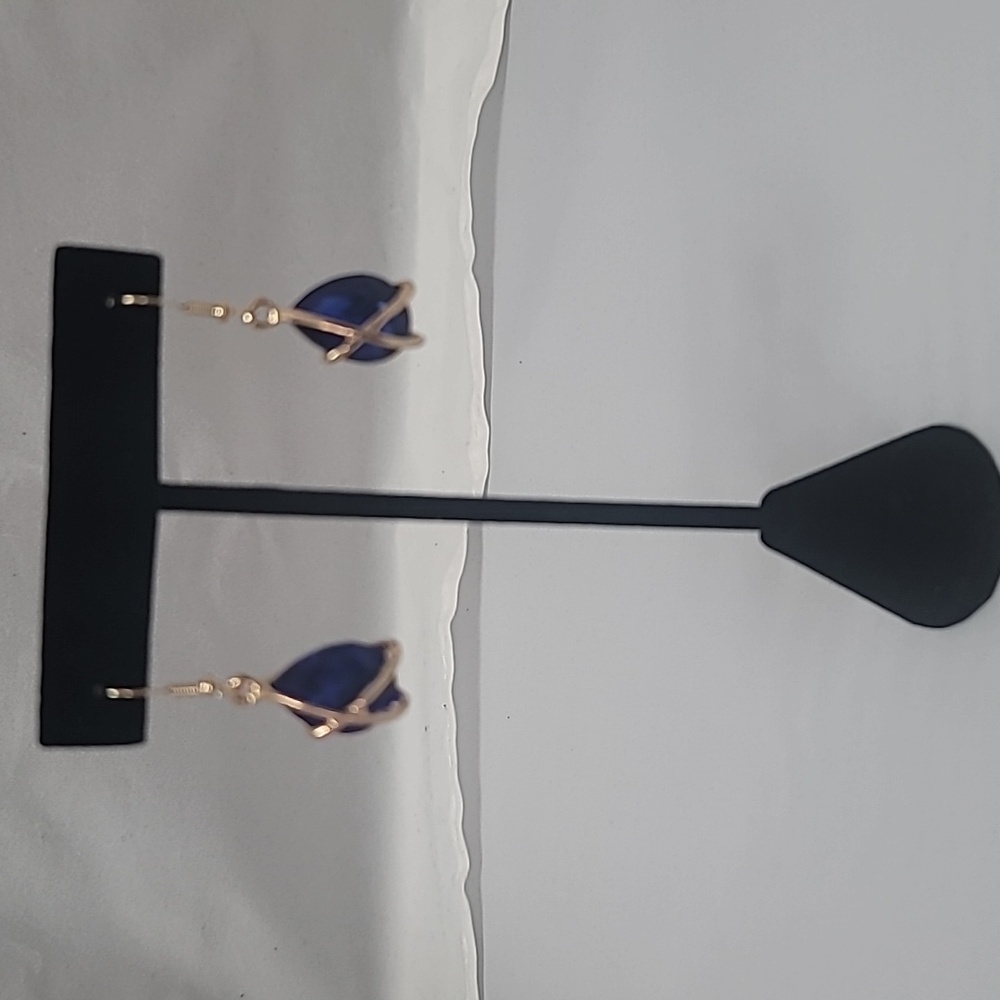 Fashion Blue Teardrop Pendant Necklace & Earring Set - Alloy & Titanium Steel - Picture 7 of 13